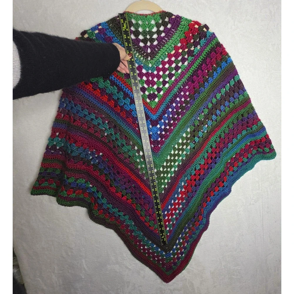 Boho Granny‎ Square Crochet Shawl Wrap Boho Multi Color Handmade Bright Colors